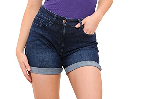 Image of Womens Ex High Street Brand Denim Shorts Boyfriend Stretchy Mid Rise Ladies Hot Pants Size UK 8-22 (8, Dark Blue)
