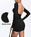 Coloquin Women Long Sleeve Backless Bodycon Mini Dress Open Back Ruched Dress Club Party Going Out Dresses Black M