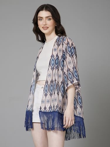 Image of PURYS Floral Print Shrug for Women | Lightweight Georgette Kimono| Versatile Casual Shrug for Layering and Summer Fashion