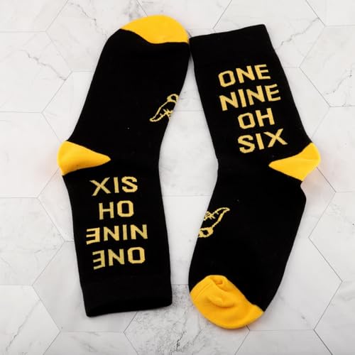 CENWA 1 Pair One Nine Oh Six Black And Gold Socks Brother Gift3