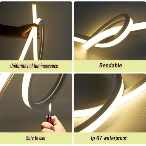 Image of LED Neon Strip Lights, 1M USB Neon LED Strip Lights 12V Neon Rope Warm Yellow Lights, Cuttable & Bendable Waterproof Silicon for Indoor Outdoor Decor, Mood Lighting