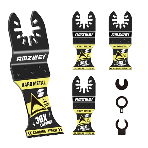 AMZWEI 4PCS Upgraded Carbide Oscillating Tool Blades, TiCN Coated Heary Duty Multitool Blades for