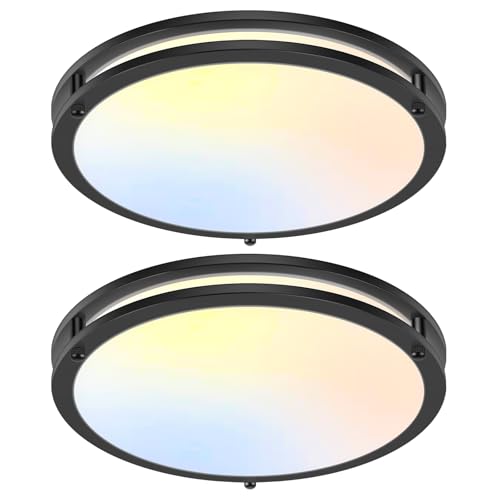 Image of 18'' 50W Flush Mount Ceiling Light, Black Dimmable LED Ceiling Lights Fixtures with 5CCT (2700K /3000K /3500K /4000K /5000K Adjustable), 5600 Lumens Ceiling Lighting for Kitchen Hallway Stairwell, 2-Pack
