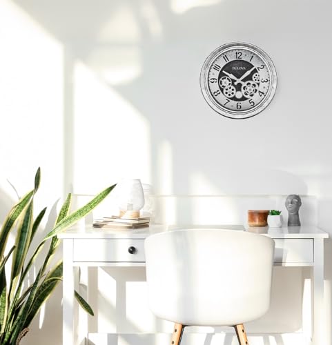 Bulova The Industrial Wall Clock C4339 | 13" Diameter | Open Gear Design | Antique Silver Finish | Quartz Movement3
