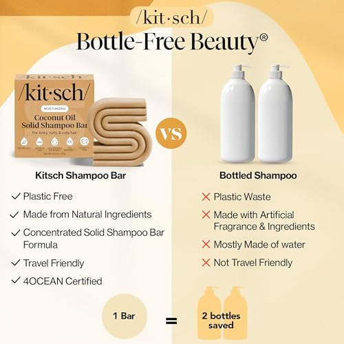 Image of Kitsch Coconut Oil Shampoo Bar Soap - Curly Hair Shampoo - 3.2 oz | Hydrate & Soften Dry Damaged Hair - Safe Moisturizing Shampoo for Color Treated Hair - Paraben, Silicone & Sulfate Free