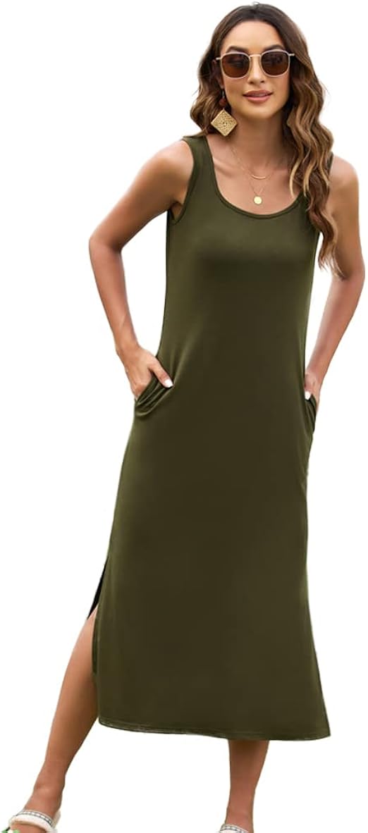 Naggoo Women's Sleevelee Tank Dress Midi Summer Casual