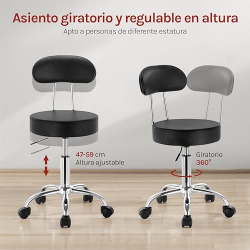 Miniatura 5 de Woltu Bh34sz-1 Taburete De Trabajo De 1 Pieza Giratorio Taburete De Silla Giratoria Silla De Oficina Con Respaldo De Altura Regulable En Negro