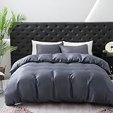 100% Cooling Duvet Cover Queen Rayon Derived from Bamboo Comforter Cover Cooling for Hot Sleepers Moisture Wicking with Corner Ties Zipper Closure（Queen，Dark Grey）