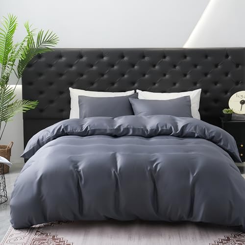100% Cooling Duvet Cover King Rayon Derived from Bamboo Comforter Cover Cooling for Hot Sleepers Moisture Wicking with Corner Ties Zipper Closure（King，Dark Grey）