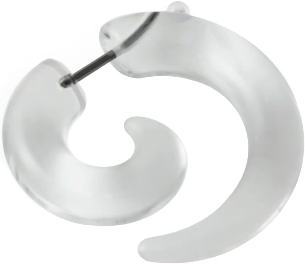 Transparent Spiral UV Acrylic with 16 Gauge 316L Surgical Steel Fake Ear plug - Fauxs Plug - Gauge Earring Body Piercing Jewelry