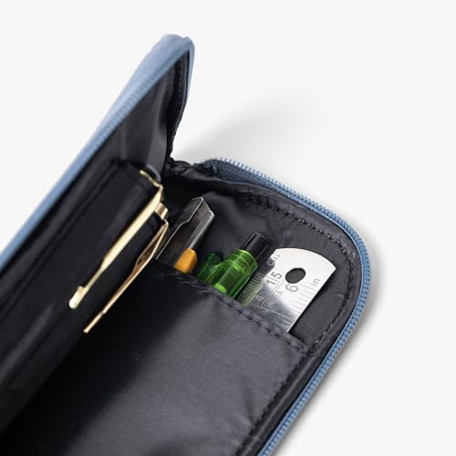 Image of Bellblock Premium Stationery Case & Pencil Pouch | Aesthetic Pencil Case for School /Office | Sleek Portable Pen Organizer | Compact Pen Pouch | Vegan Leather (Steel Blue)