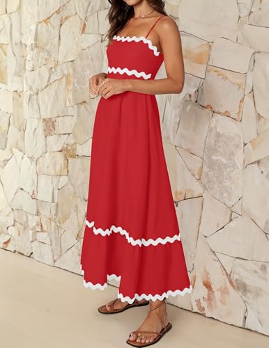 Image of ZESICA Women's 2026 Summer Spaghetti Straps Sleeveless Backless Sundress Flowy Smocked Lace Swing A Line Midi Dress