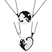Collier couple en acier inoxydable,4 PCS Collier d'Amitier Chat Pendentif Couple Yin Yang Tai Coeur Puzzle Séparé-Bijoux Friendship BFF Amoureux Meuilleur Amie en Acier - Anniversaire Femmes Filles