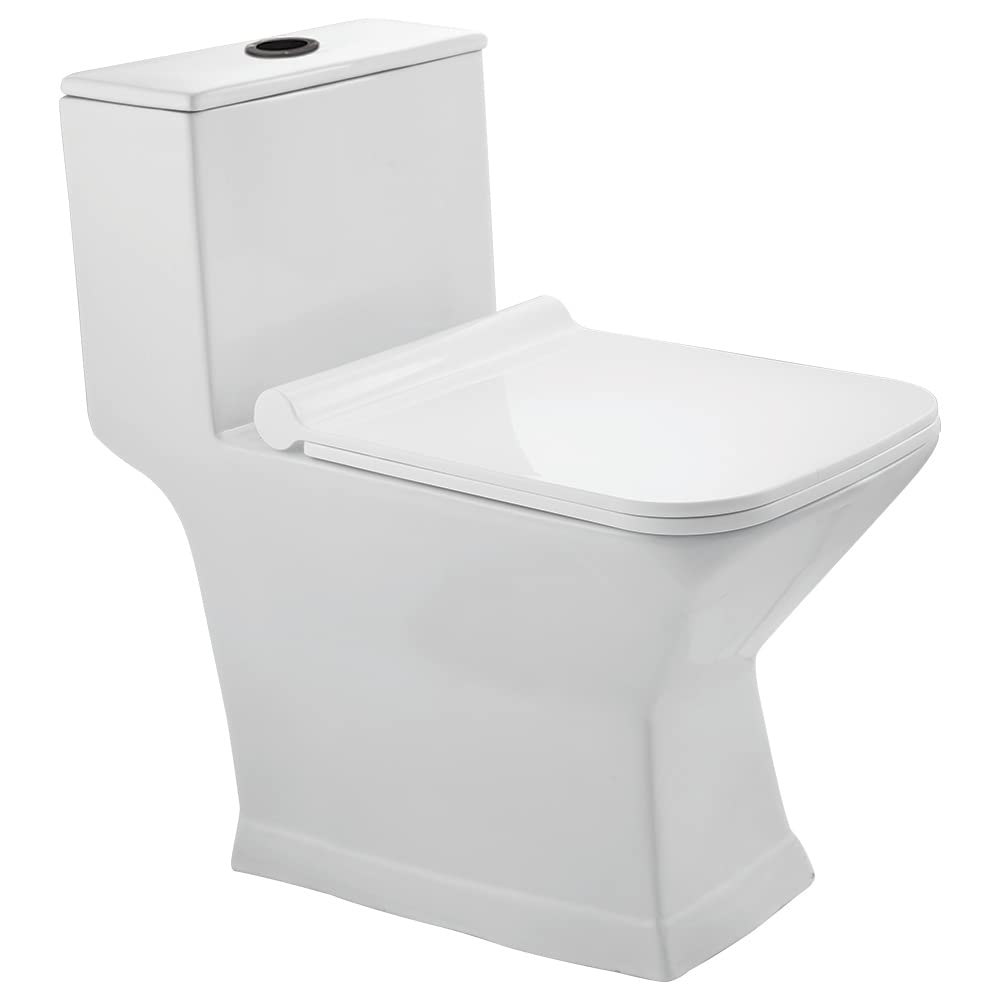 Hindware One-piece Tozzo Touchfree Floor Mount Western Commode for Bathroom | Made of Ceramic | Soft Close | Star White | Oval Shape | Floor Mount Ewc