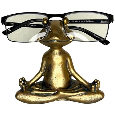 Top Brass Yoga Frog Eyeglass Holder – Whimsical Reading Glasses Sunglass Stand – Funny Desk Nightstand Keeper Rack Display – Meditating Zen Lotus Pose Figurine Cover