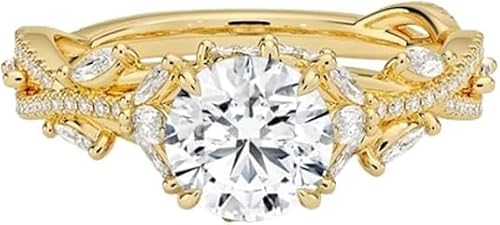 BellStarJewels 1 Carat Yellow Gold Round Cut Moissanite Engagement Ring for Women, VVS1 Brilliant Cut, 10K 14K 18K Gold & 925 Sterling Silver, Wedding Promise Anniversary Ring