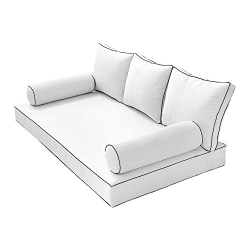 Prolinemax |Cover Only| Outdoor Style 3 Twin Contrast Trim Daybed Mattress Bolster Pillow Fitted Sheet Ad106 #TOP17