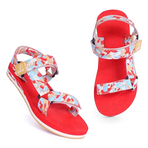 Image of YOHO EVA Sandals for Women | EVA sole | Comfortable cushioned sole with TPR base | Lightweight | Soft skin friendly straps | Adjustable straps | Velcro closure | Vibrant colour options