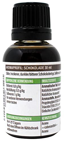 Schokolade Konzentrat 30 ml | Super Aroma für die Lebensmittelindustrie und Enthusiasten | Lebensmittelaroma | Backaroma | Aromatropfen | Geschmackstropfen | zum Kochen, Backen & Mixen