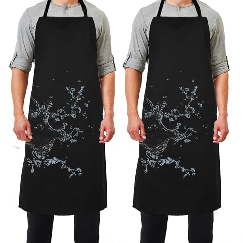 MIKI WELL Heavy Duty Waterproof Apron - for Unisex Adult, Ultra Lightweight, Chemical Resistant Industrial Work Apron (Black-2Pack)