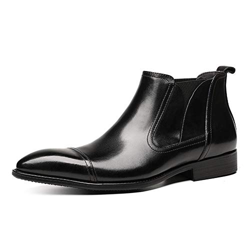 El Nuevo Botines for Hombre Botas Chelsea con Punta Negra for Hombre Show For Club Cuero Genuino Puro la Primera Capa de Piel de Vaca(Negro,38 EU)