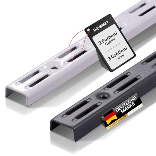 BOOMET Wandschienen 2-reihig · Länge: 50cm · Farbe: Weiß · Menge: 10 · Regalsystem Wandschiene für Regalhalter · Wandregal Schienensystem für Regalträger