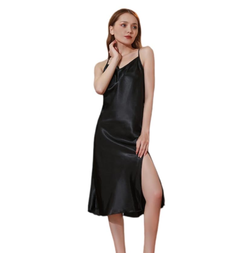 Chemise de nuit fendue dos nu à brelles en lingerie douce et sexy