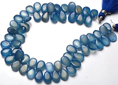 Chalcédoine bleue naturelle en perles poires lisses de 9-10 mm pour création de bijoux