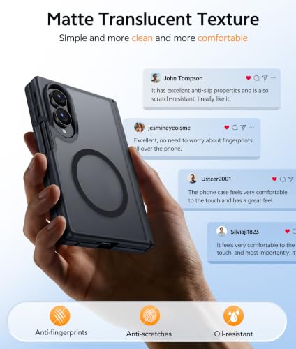 Image of FNTCASE for Samsung Galaxy Z Fold 8 Case: [Hinge Protection] Translucent Matte Cases [Compatible with Magsafe] [Screen Protector] Military Grade Shockproof Protective Phone Cover-Black