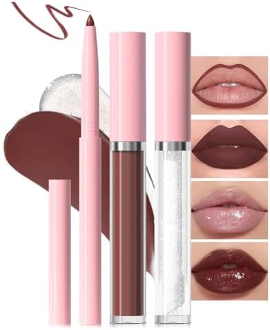 3-in-1Light Nude Matte Lip Stain Kit | Waterproof Lip Liner + Hydrating Matte Lip Gloss + Nourishing Lip Oil | Long Lasting Plumping to Create Perfect Lip Makeup.02#