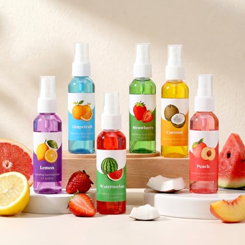 Image of 6 Pcs Hydrating Hand Washing Spray Juicy Fruit Scented Hand Washing Spray Travel Size 2 Fl oz Pocket Bottle Mist Gently Cleans Dirt for Family Adults Sensitive Skin Travel Car Christmas