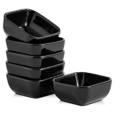 Swuut Ceramic Dipping Bowls Set of 6,3 Ounce Porcelain Small Mini Dip Bowl Square Soy Sauce Dish - Good for Tomato Sauce, Sushi Soy, BBQ,Charcuterie Board(Black) Cover