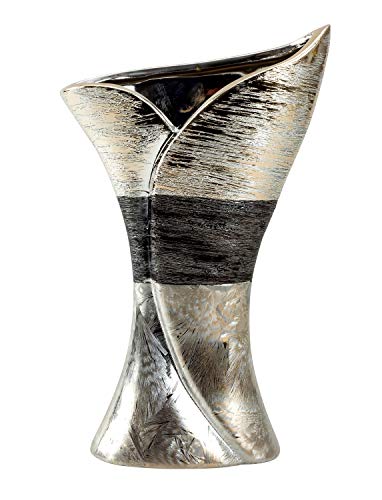 Moderne Dekovase Blumenvase Tischvase Vase aus Keramik Silber/anthrazit 17x28 cm