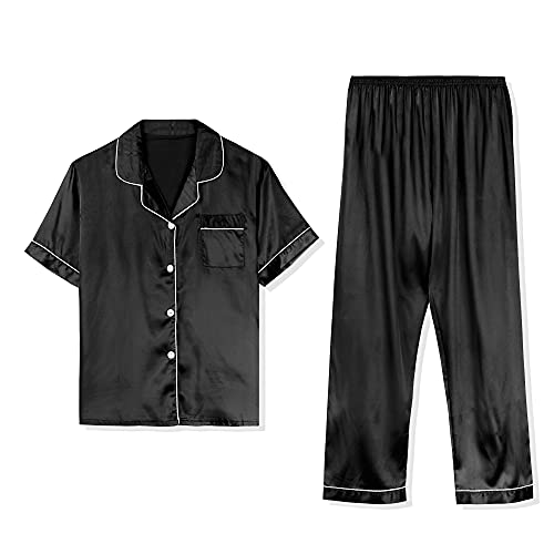 Men's Classic Satin Pajama Sets Short Sleeves Button Down Nightwear Sleepwears Loungewear - Main Image