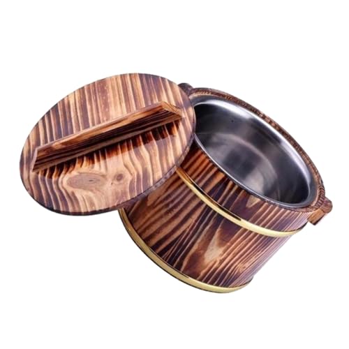 MOKKHNB 木製寿司飯容器 炭化加工木製米バケツ 不錆鋼内胆付 蓋付き実用的収納バケツ 寿司 豆腐調理用家用木桶