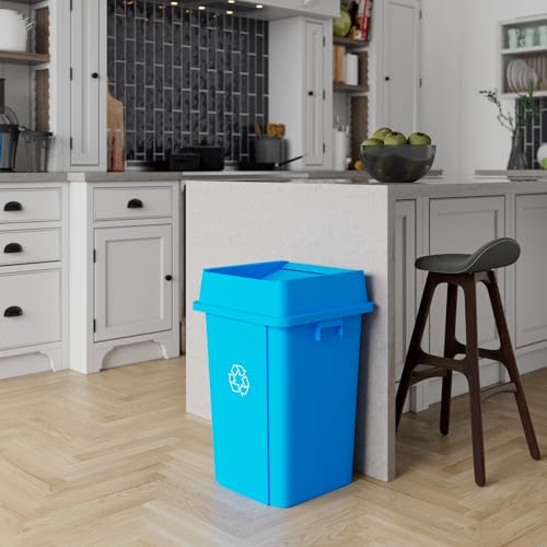 Image of 19 Gallon Blue Square Commercial Trash Garbage Can with Lid | Outdoor Office Restaurant School Kitchen