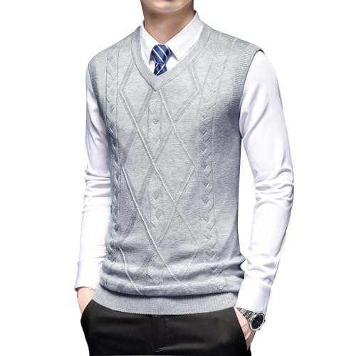 [Suwangi] ベスト メンズ Vネック ニットベスト ビジネス ウール混 セーターベスト ケーブル編み 紳士服 防寒 家庭洗濯OKのサムネイル