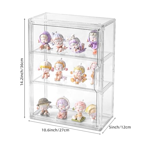 3 Tier Display Case for Collectibles,Clear Display Box with 2 Movable Plates ,Storage Container with Magnetic Door (Large 1 Pack) - Thumbnail 2