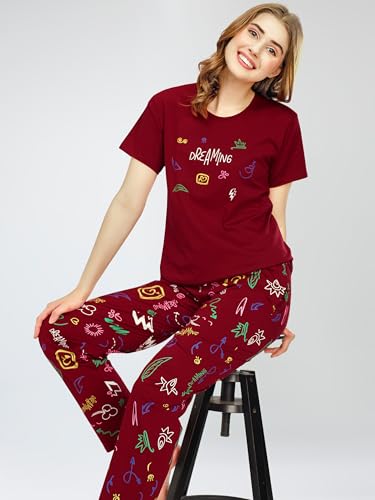 Image of ZEYO Night Suit for Women's Printed Cotton Night Dress of Top and Pajama Set 5774