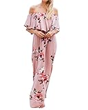 Chuanqi Womens Summer Floral Off The Shoulder Dresses Casual Flowy Beach Long Maxi Dress Pink
