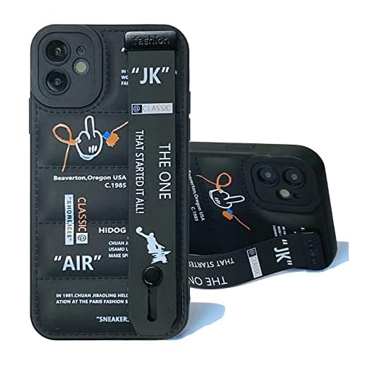 Bakkfa Ins Cool Off Puffer Case Compatible with iPhone 11 Case with Adjustable Wristband Kickstand, Sports Shoes Brand Graphics Soft Silicone White Label Loopy Shockproof Phone Cover for Boys