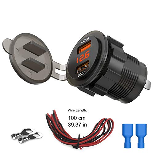 USMEI Dual QC3.0 USB Charger Socket with Voltmeter, 36W Waterproof Quick Charge 3.0