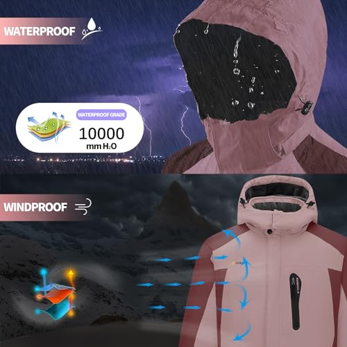 Image of Women's Waterproof Winter Jacket Skiing Warm Fleece Snow Coat Hooded Windproof Raincoat S-3XL