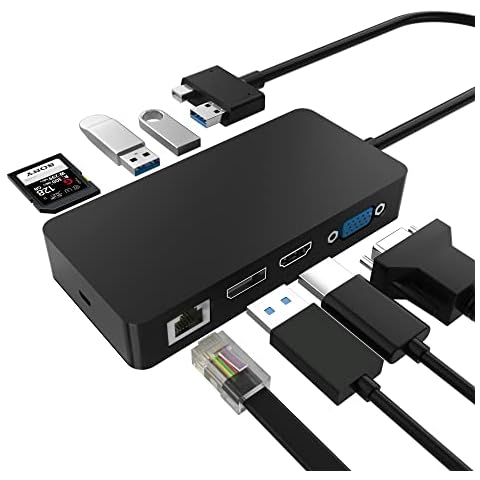 Surface Pro 4/Pro 5/Pro 6 USB Hub with 4K HDMI, VGA, DP, RJ-45 Gigabit Ethernet port, 3X USB 3.0 ports, USB-C port, Audio out, SD/TF card reader, Micro USB Port for Surface Pro Docking Station Cover