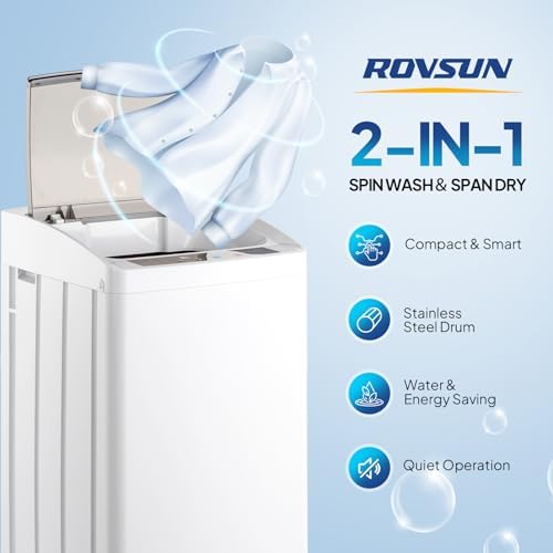 ROVSUN 17.8LBS Portable Washing Machine, Full-Automatic Electric Laundry Machine with Stainless Steel Drum, Compact Washer and Spin Dryer Combo with Drain Pump for Apartment, Dorm, Home - 1