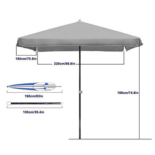 Sombrilla rectangular azul para terraza, jardín y mesa de exterior resistente 6