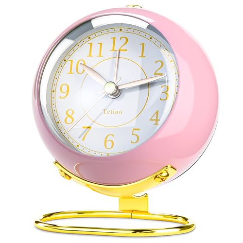 Analog Alarm Clocks,Retro Backlight Cute Simple design Small desk Clock With Night Light,Silent Non-Ticking,Battery Powered,For Kids,teens,Bedroom,travel,kitchen,Bedside Desk decor. (Light pink)