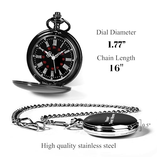 Image of Tiong Smooth Pocket Watch,Personalized Pocket Watch,Customized Watches for Men,Engraved Pocket Watches for Father's Day with Chain