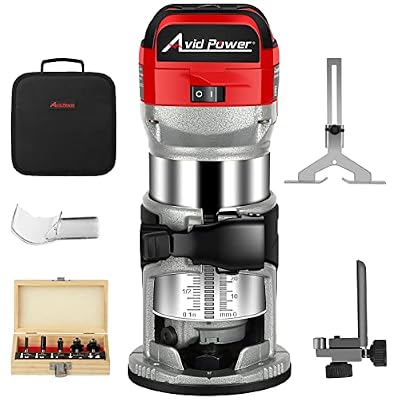 Avid Power 6.5-Amp 1.25 HP Compact Router with Fixed Base, 5 Trim Router Bits, Variable Speed, Edge Guide, Roller Guide and Dust Hood, Avid Power