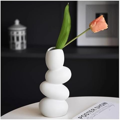 FUNSOBA Cobblestone Ceramic Flower Vase, Slim White Modern Home Decor Sculpture for Living Room, Dining Room, Bedroom, Office, Bathroom, Kitchen or Bedside Table Cover